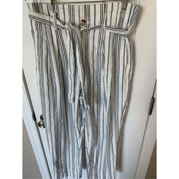 Madewell Linen-Cotton Paperbag Pants in Dark Baltic Stripe ankle pants size 6 - Picture 1 of 6